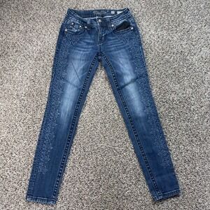 Miss Me Women's 25x29 Jeans Mid Rise Cuffed Skinny Floral Embroidered MP7310CK